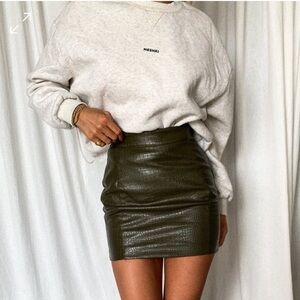 Meshki Olive Croc-Embossed Mini Skirt